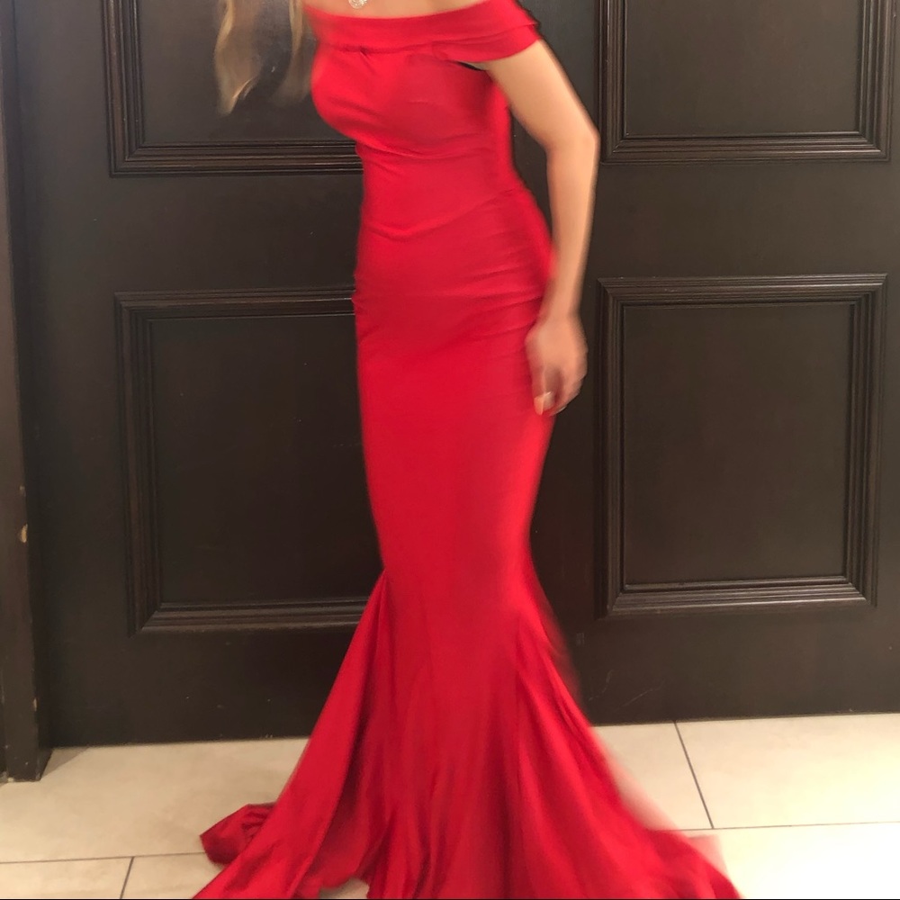 Red Jessica Angel prom dress, XS, adjusted for 5’2 & 110 lbs